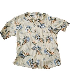 Pierre Cardin Vintage 80s Hawaiian Print Button Front Shirt Size Medium